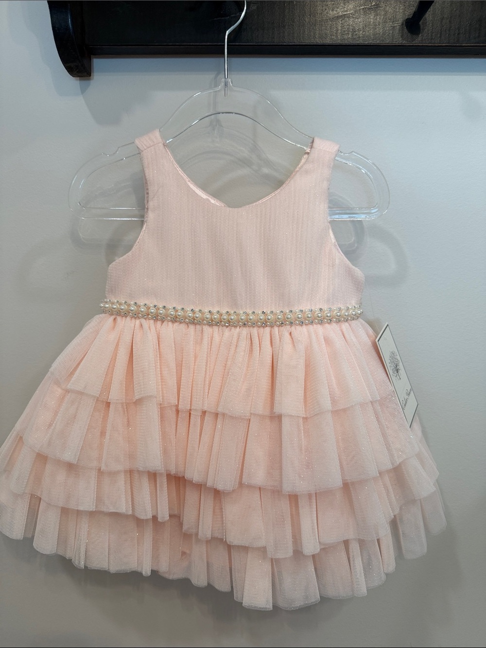 Elegant Pink Pearl-Band Tulle Party Dress for Girls